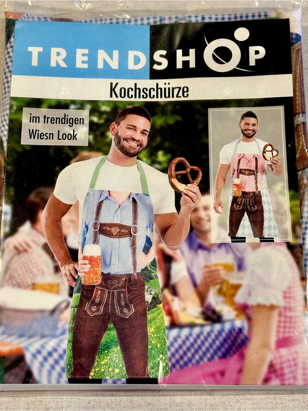 NEW Oktoberfest Lederhosen Cooking Apron BLUE Shirt Costume German Bavarian
